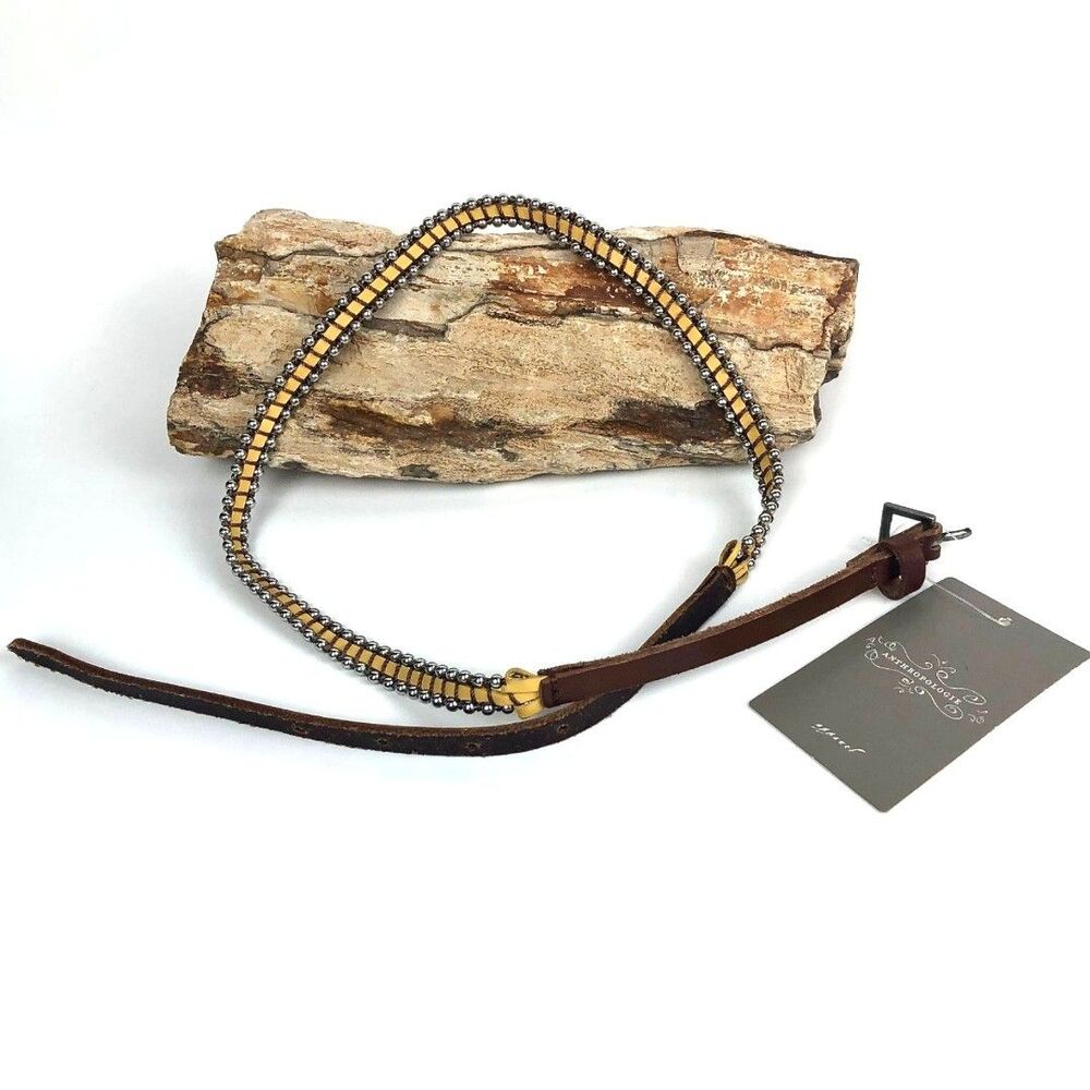 Vintage Anthropologie Belt Leather Skinny  S Silver Ball Bearing Chain